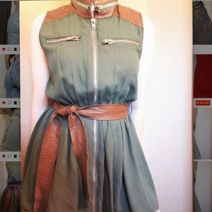 Olive Green and Leather Top